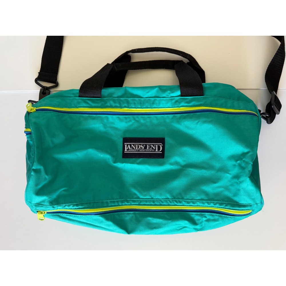 Lands' End Teal Nylon Duffel Bag 90s Colorblock Gym Travel Shoulder Bag